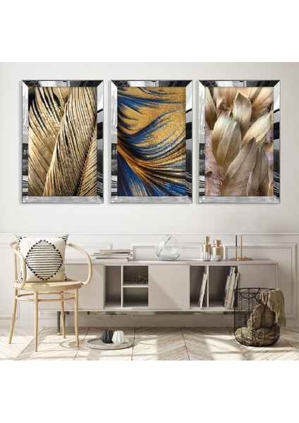Altın Çiçek Gümüş Pleksi Kenar Mdf Tablo