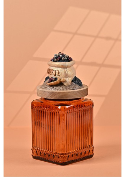 El Yapımı Özel Tasarım Karabiber Baharat Kavanozu - 700 ml - Vakumlu Ahşap Kapaklı (Dore Detaylı) - Dark Amber Çizgili Cam - Mutfak ve Ev Dekorasyonu fiyatları