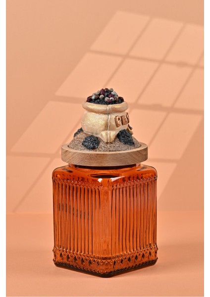 El Yapımı Özel Tasarım Karabiber Baharat Kavanozu - 700 ml - Vakumlu Ahşap Kapaklı (Dore Detaylı) - Dark Amber Çizgili Cam - Mutfak ve Ev Dekorasyonu modelleri