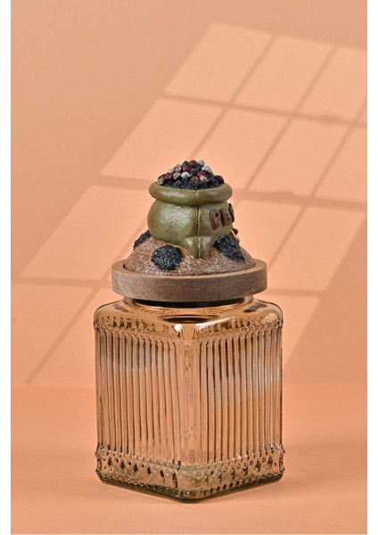 El Yapımı Özel Tasarım Karabiber Baharat Kavanozu - 700 ml - Vakumlu Ahşap Kapaklı (Yeşil Detaylı) - Light Yeşil Çizgili Cam - Mutfak ve Ev Dekorasyonu modelleri