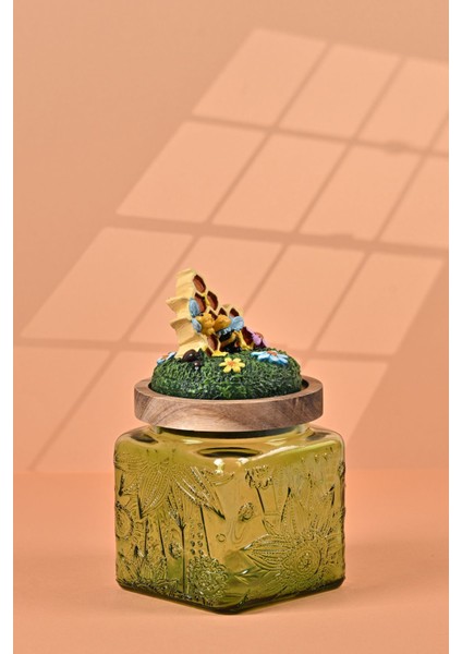 El Yapımı Özel Tasarım Bal Kavanoz - 500 ml - Vakumlu Ahşap Kapaklı (Bal ve Arı Detaylı) - Yeşil Çiçekli Kare Cam - Mutfak ve Ev Dekorasyonu modelleri