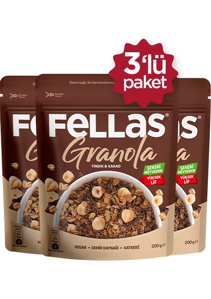 Granola - Fındık & Kakao 200g - 3'lü Paket