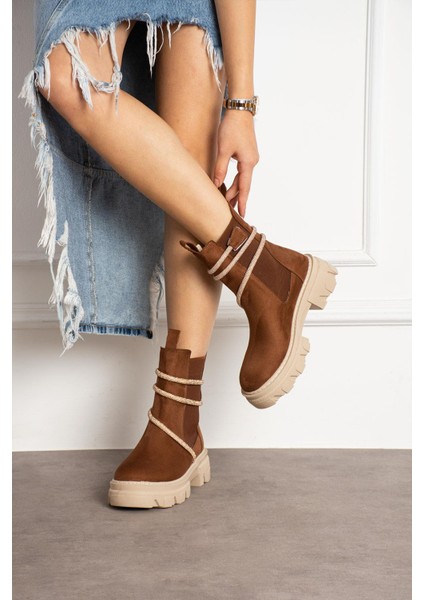 Fausta Kadın Bot&bootie Dolamalı Taşlı Postal Taba Süet