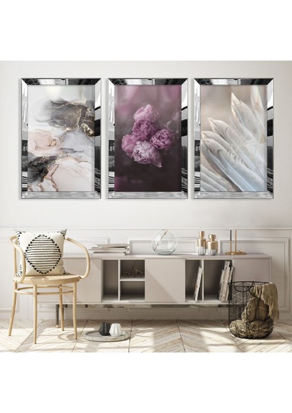 Mor Gül Gümüş Pleksi Kenar Mdf Tablo