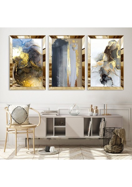 Soyut Desen Gold Pleksi Kenar Mdf Tablo