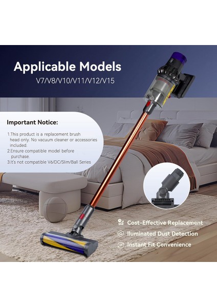 Dyson V7 V8 V10 V11 V15 Elektrikli Süpürge Zemin Nozul Fırça Başlığı Led'li, Sert Zeminler Için Gizli Tozu Aydınlatır (Yurt Dışından) modelleri