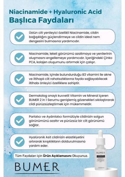 Niacinamide + Hyaluronic Acid Yoğunlaştırılmış Yüz Bakım Serumu 20ML. modelleri