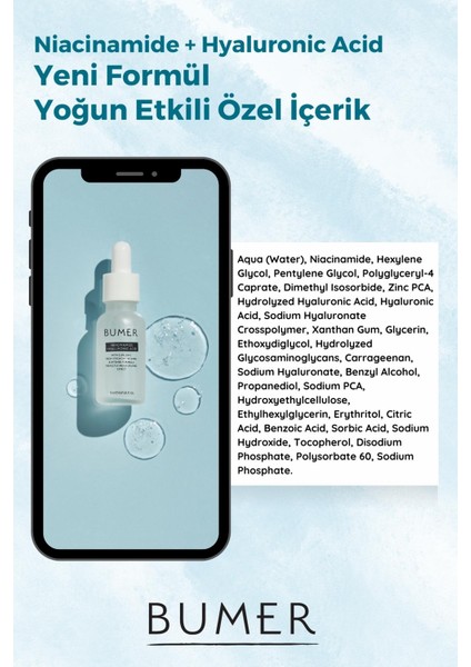 Niacinamide + Hyaluronic Acid Yoğunlaştırılmış Yüz Bakım Serumu 20ML. indirimleri