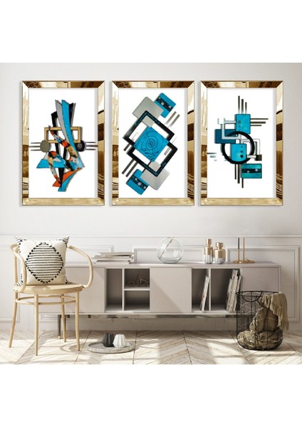 Modern Çizim Gold Pleksi Kenar Mdf Tablo