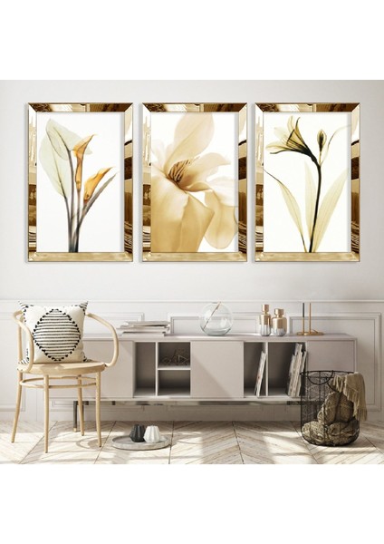 Beyaz Çiçek Gümüş Pleksi Kenar Mdf Tablo