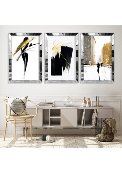 Modern Çizim Gümüş Pleksi Kenar Mdf Tablo