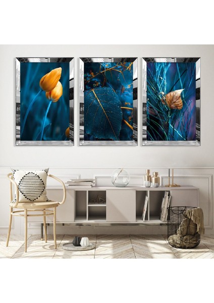 Mavi Bitki Gold Pleksi Kenar Mdf Tablo