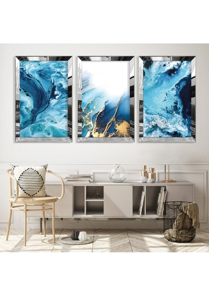 Mavi Desen Gümüş Pleksi Kenar Mdf Tablo