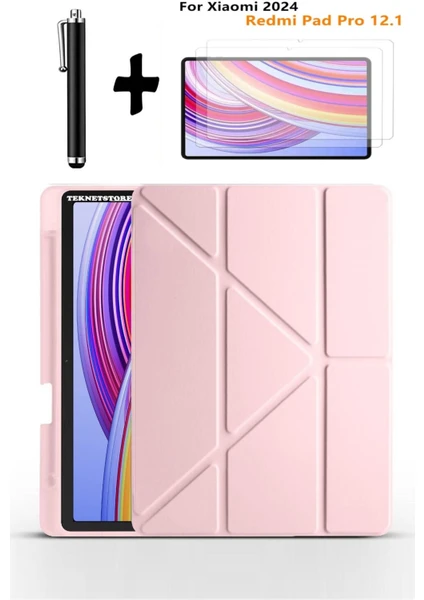 Xiaomi Redmi Pad Pro 12.1 Uyumlu Kalem Bölmeli Standlı Kılıf + Ekran Koruyucu + Kalem 3'lü Set