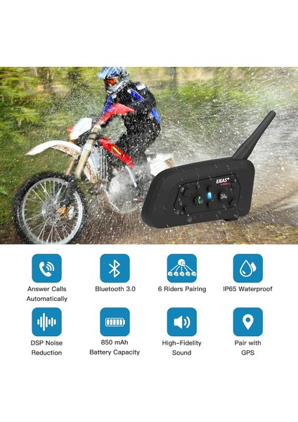 Ejeas V6 Pro Bluetooth Interkom Kulaklık  Tam Çift Yönlü Motosiklet Bağlantısı 6 Sürücüye Kadar