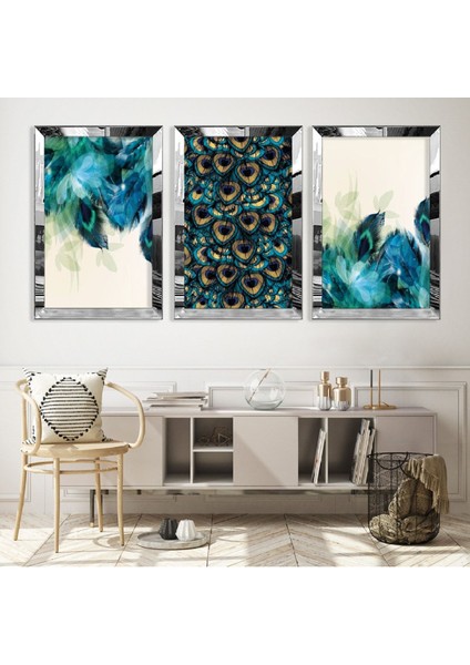 Mavi Desen Gold Pleksi Kenar Mdf Tablo