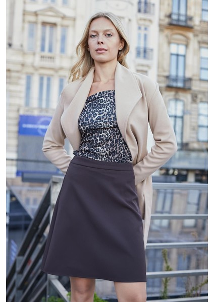 Şal Yakalı Uzun Kol Kuşaklı Bağlamalı Hafif Esnek Kalın Kaşe Kaban-Koyu Bej fırsatları