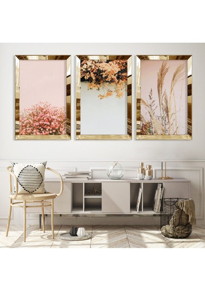 Pembe Çiçek Gold Pleksi Kenar Mdf Tablo