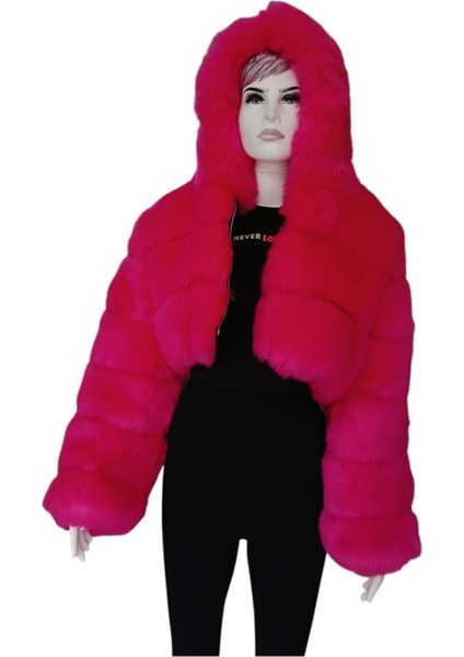 Peluş Kürk, Kürk, Crop Mont, Fuşya Kürk