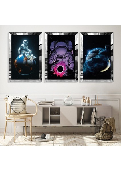 Astronot Gümüş Pleksi Kenar Mdf Tablo