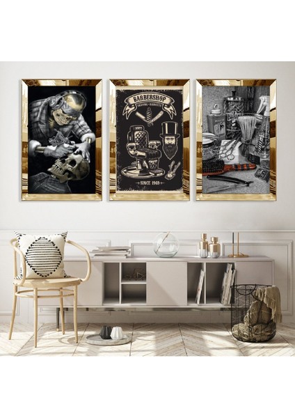 Berber Mesleki Gold Pleksi Kenar Mdf Tablo