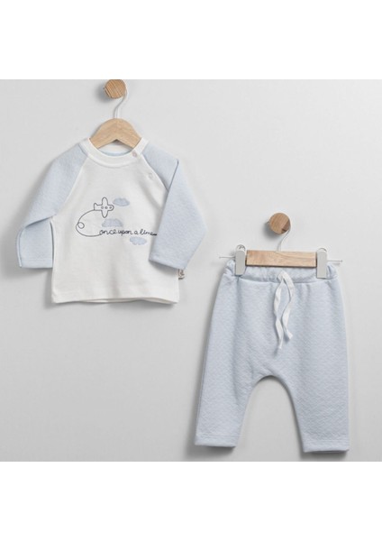 Erkek Bebek Gri Beyaz Uçak Desenli 2'li Takım - 1014707