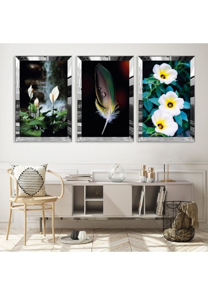 Beyaz Çiçek Gold Pleksi Kenar Mdf Tablo