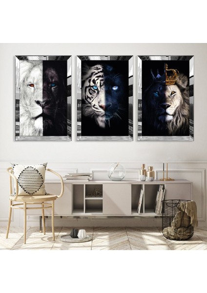 Kral Aslan Gümüş Pleksi Kenar Mdf Tablo
