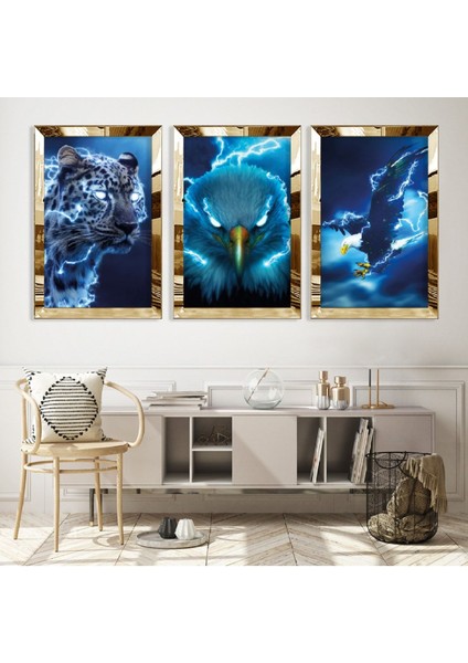 Güçlü Hayvanlar Gold Pleksi Kenar Mdf Tablo
