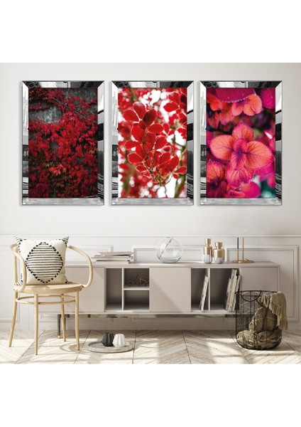 Renkli Çiçekler Gümüş Pleksi Kenar Mdf Tablo