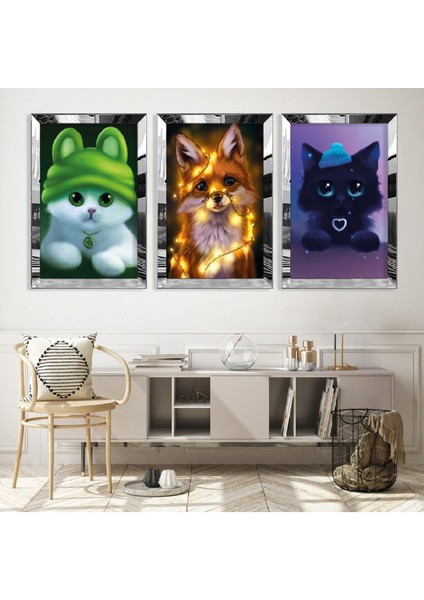 Sevimli Kediler Gold Pleksi Kenar Mdf Tablo