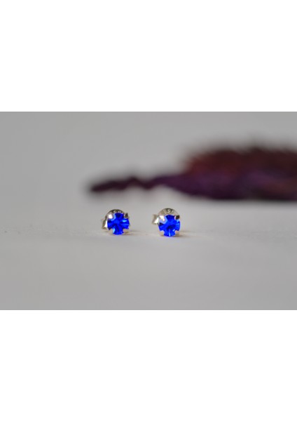 Safir Doğal Taş 925 Ayar Mini Gümüş Küpe