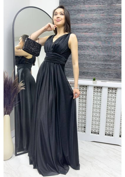Kadın Sıfır Kol Transparan Detay Abiye Elbise Zümrüt Yeşil, Gold, Gri, Beyaz, Siyah, Saks, Koyu Lila, Gül Kurusu, Lila, Mor modelleri