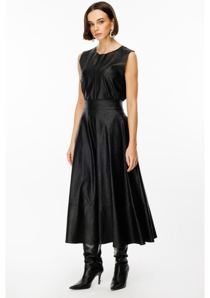 Parçalı Maxi Boy Siyah Deri Etek 44210-2K5 modelleri