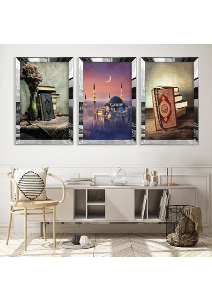 Cami ve Kuran Dini Gümüş Pleksi Kenar Mdf Tablo
