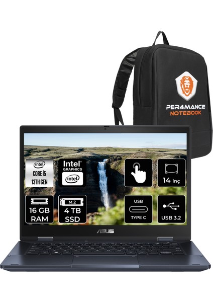 Expertbook B3 Flip Intel Core I5 1335U 16GB 4tb SSD 14" Fhd Fdos Touch Taşınabilir Bilgisayar & Per4 Çanta B3402I58512S0DP315