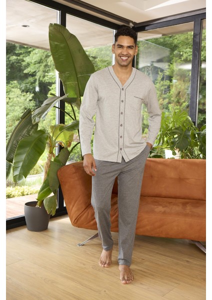 Erkek Önden Düğmeli Uzun Kol Pamuk Pijama Takım 9267 fiyatları