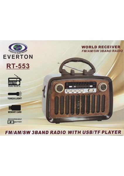 Everton RT-553 Bluetooth Fm-Usb-Tf-Aux Şarjlı Nostaljik Radyo