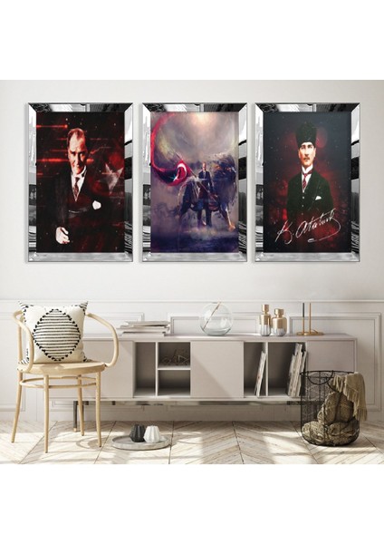 Atatürk Gold Pleksi Kenar Mdf Tablo