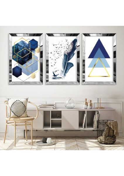 Mavi Renkli Gümüş Pleksi Kenar Mdf Tablo