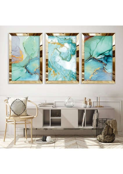 Turkuaz Renk Gümüş Pleksi Kenar Mdf Tablo