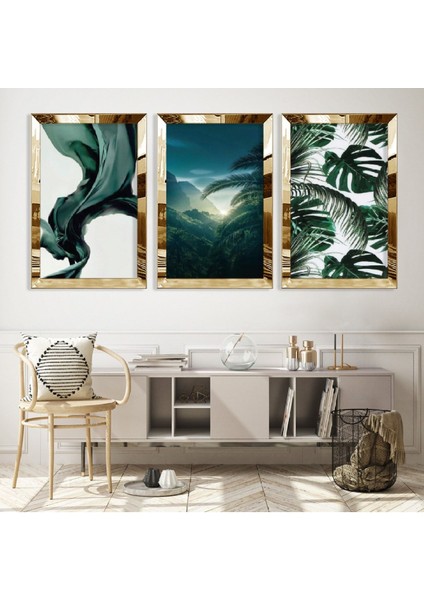 Yeşil Bitki Gold Pleksi Kenar Mdf Tablo