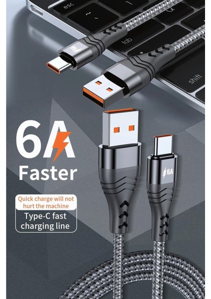 J16 Type-C 6A/66W Hızlı Şarj Kablosu -3mt