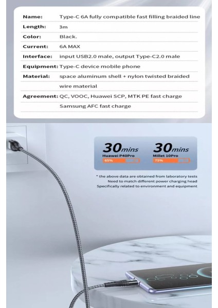 J16 Type-C 6A/66W Hızlı Şarj Kablosu -3mt