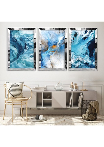 Mavi Renkli Gold Pleksi Kenar Mdf Tablo