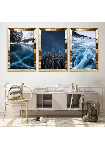 Mavi Dalga Gold Pleksi Kenar Mdf Tablo