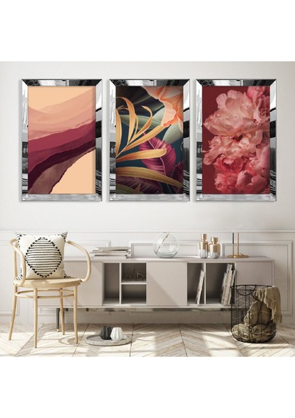 Renkli Çiçek Gold Pleksi Kenar Mdf Tablo