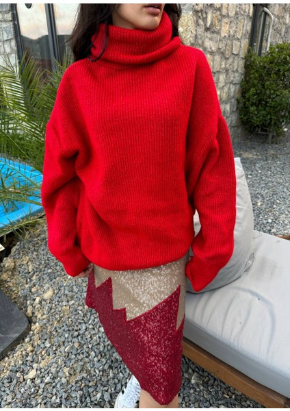 Kadın Degaje Yaka Oversize Triko Kazak