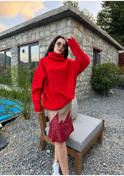 Kadın Degaje Yaka Oversize Triko Kazak