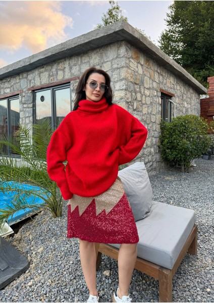 Kadın Degaje Yaka Oversize Triko Kazak